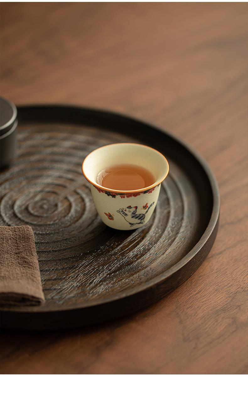 Playful Cat Floral Ceramic Teacup - Image 2