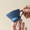 Midnight Blue Petal Rim Tea Cup with Handle