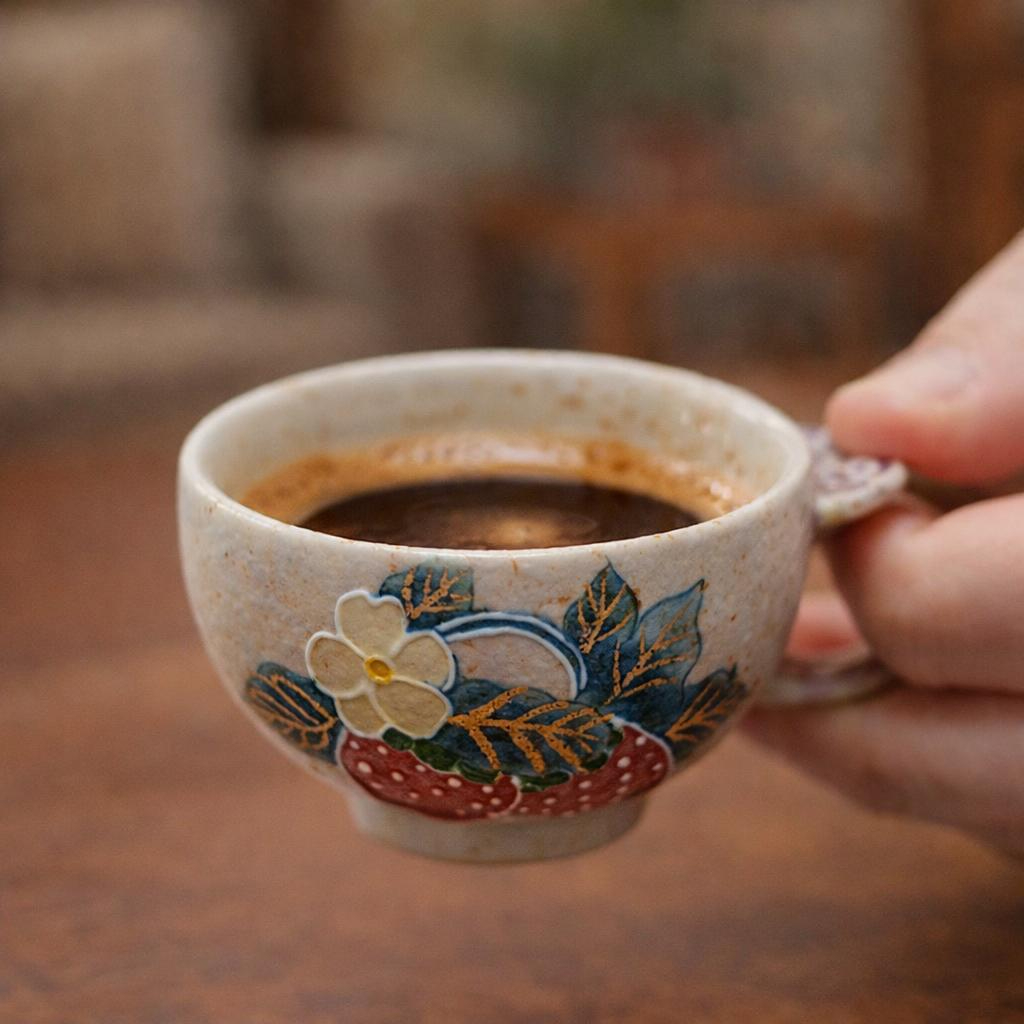 Strawberry Bloom Mini Ceramic Tea Cup with Handle