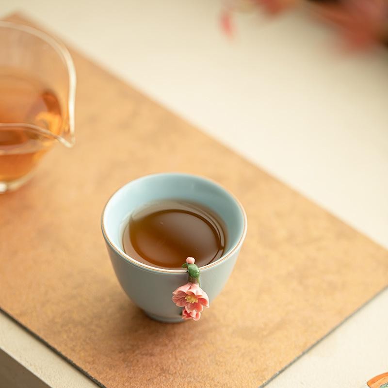 Sky Blue Blossom Ceramic Tea Cup - Image 2