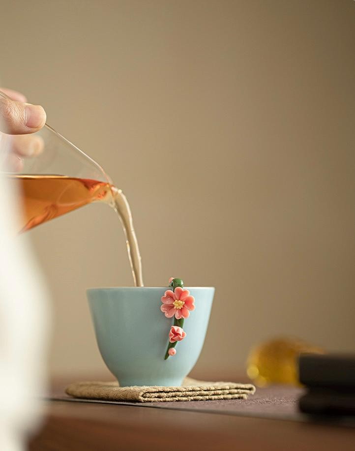 Sky Blue Blossom Ceramic Tea Cup - Image 3