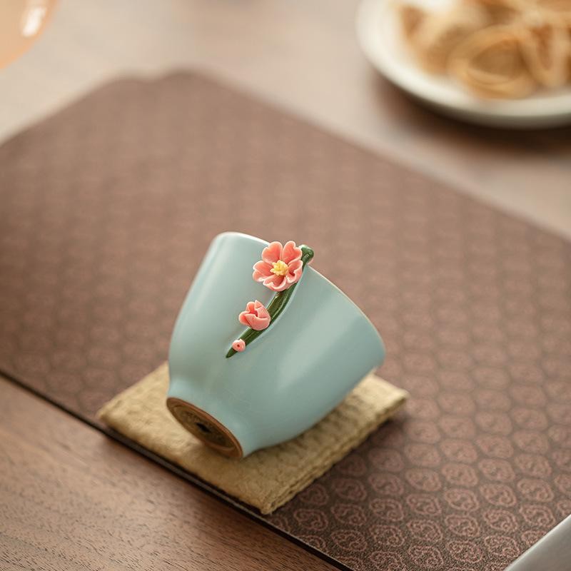 Sky Blue Blossom Ceramic Tea Cup - Image 5