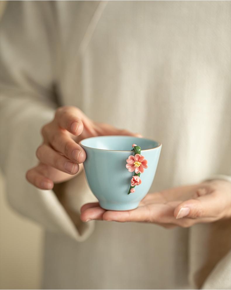 Sky Blue Blossom Ceramic Tea Cup - Image 6