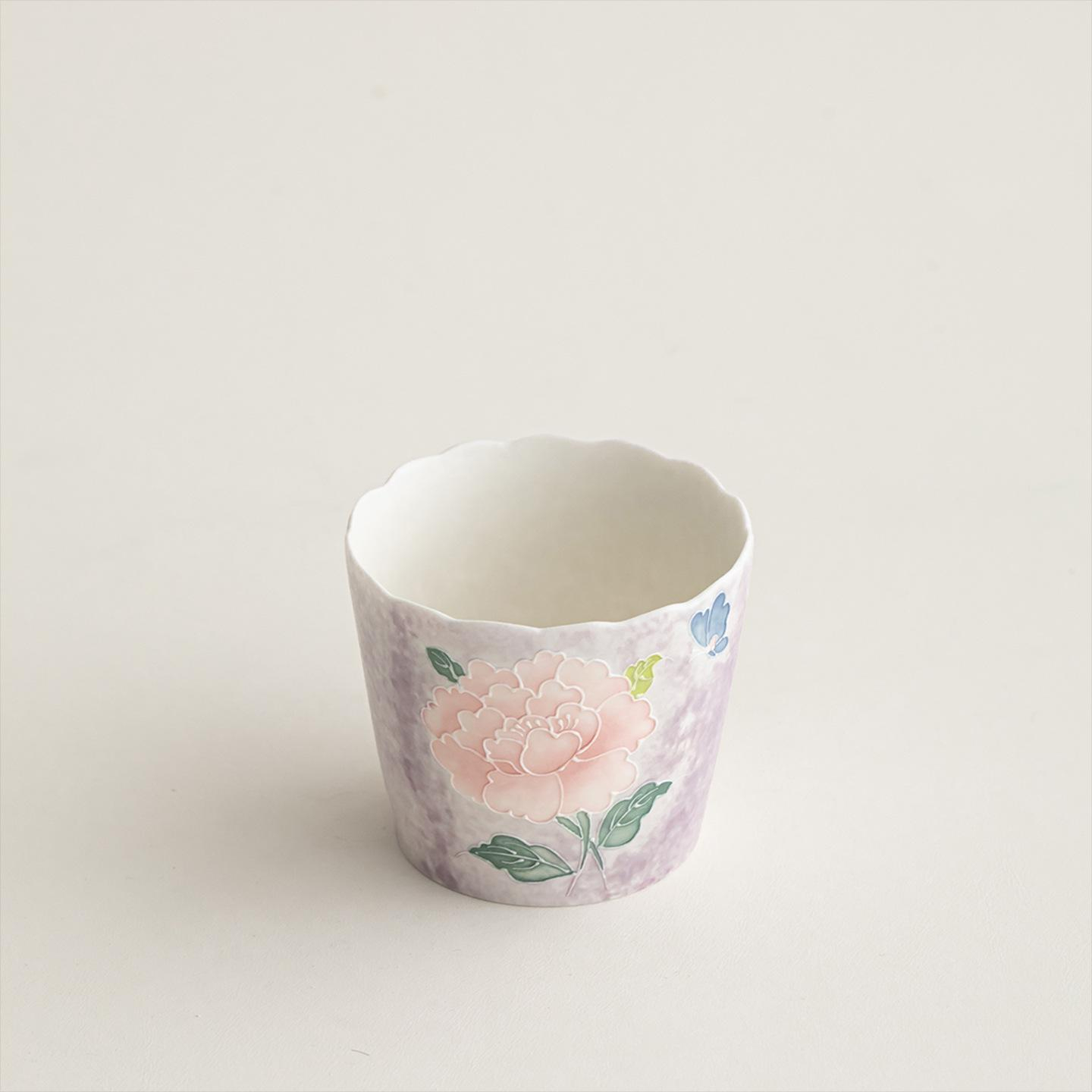 Pastel Peony Ceramic Tea Cup with Butterfly Detail - Image 3