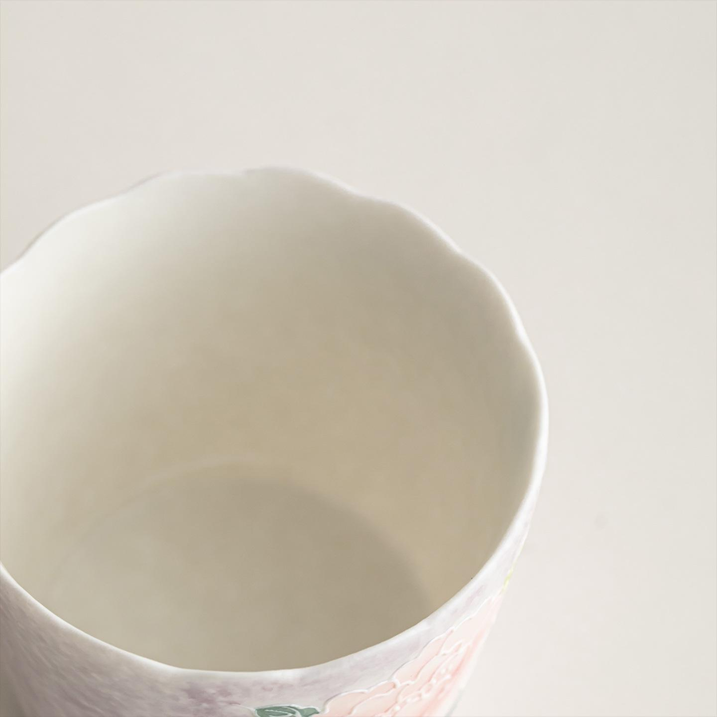 Pastel Peony Ceramic Tea Cup with Butterfly Detail - Image 4