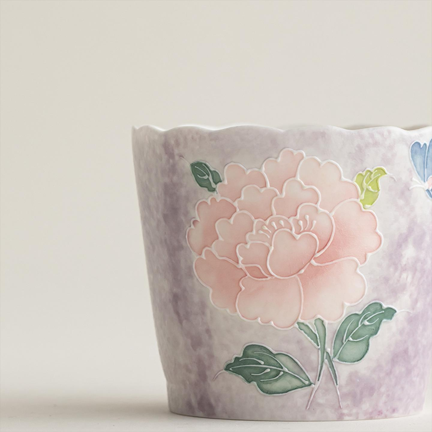 Pastel Peony Ceramic Tea Cup with Butterfly Detail - Image 5