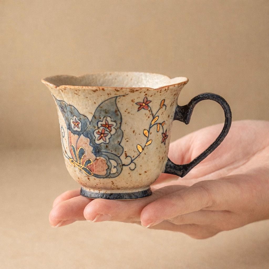 Butterfly Garden Double-Handle Tea Cup