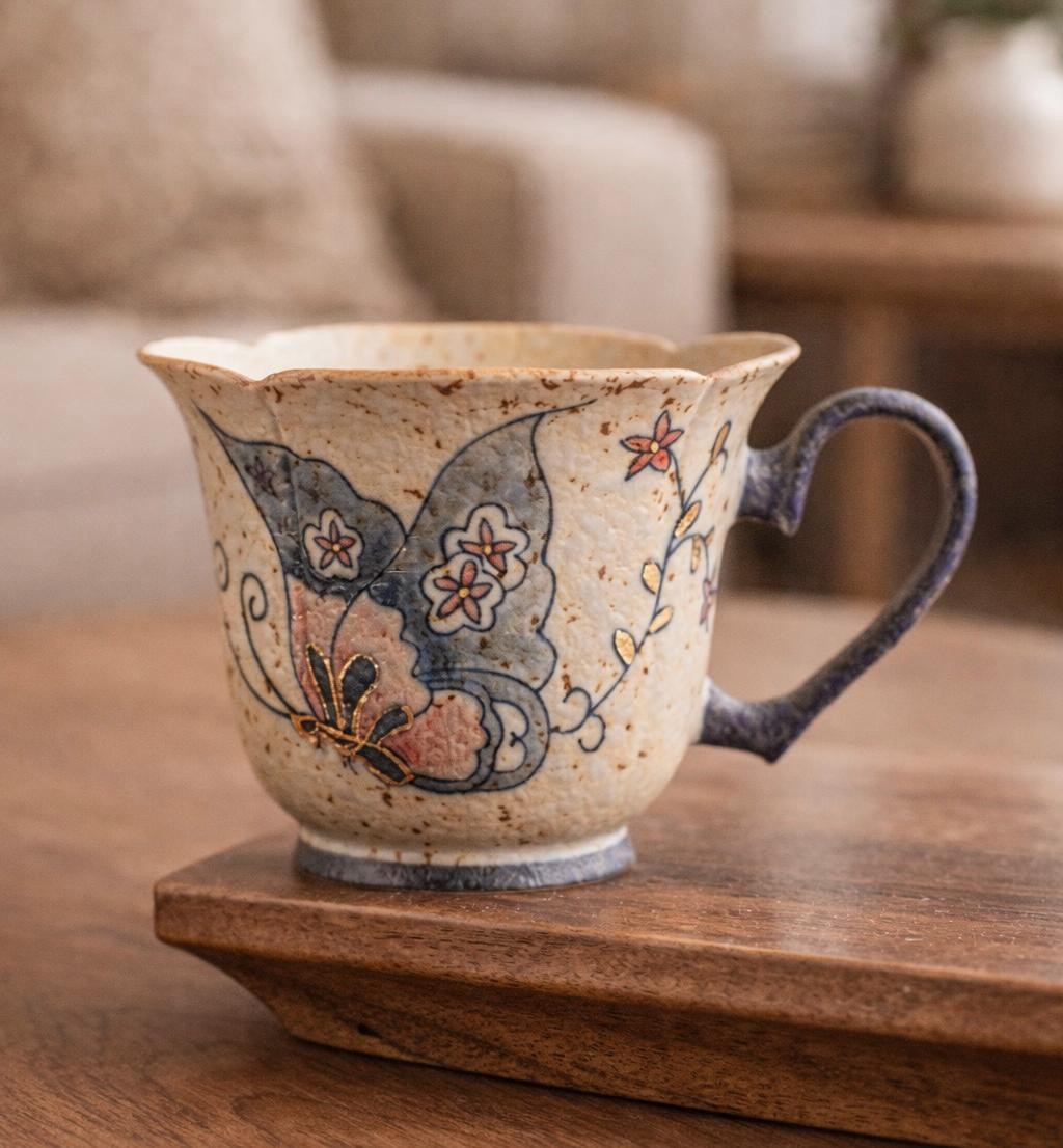 Butterfly Garden Double-Handle Tea Cup - Image 4