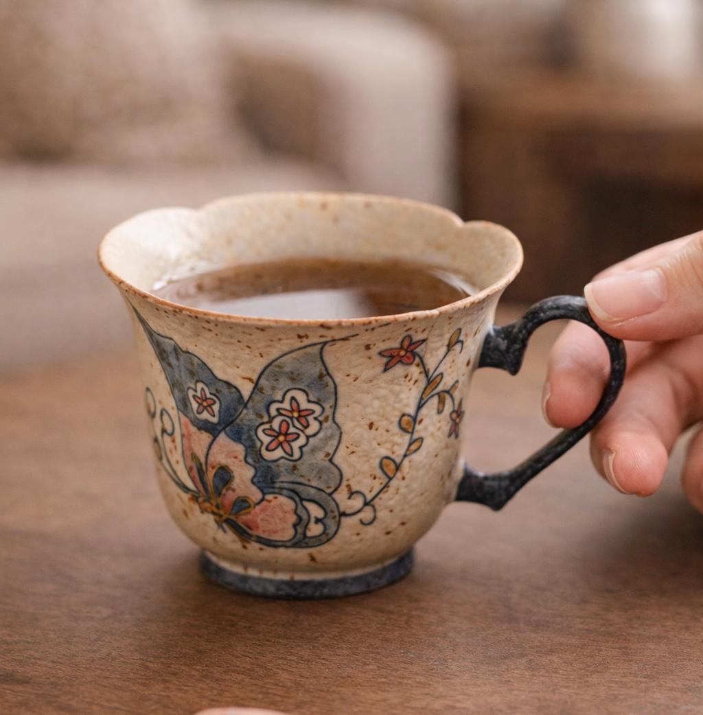 Butterfly Garden Double-Handle Tea Cup - Image 5