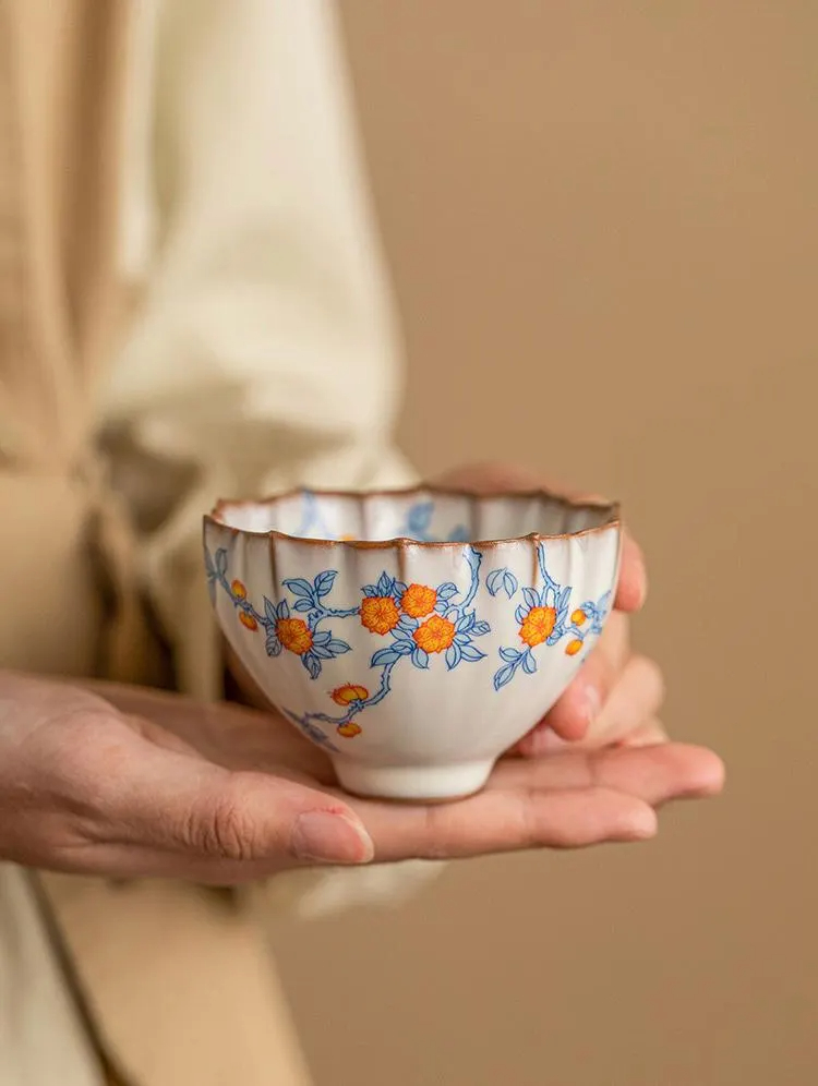 Scalloped Floral Ceramic Tea Cup