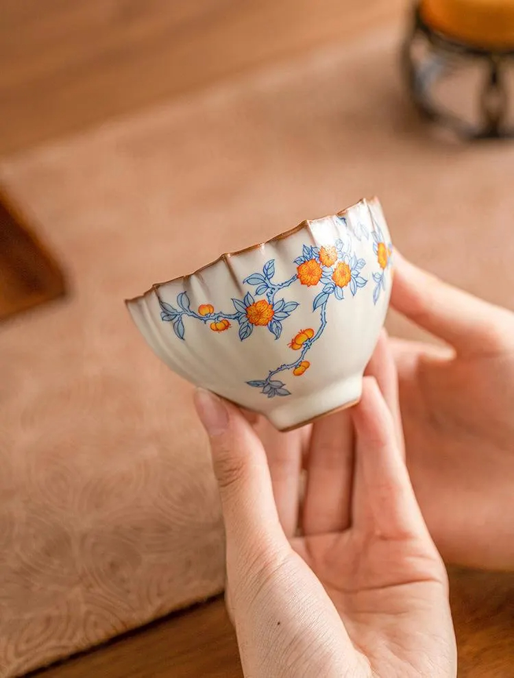 Scalloped Floral Ceramic Tea Cup - Image 3