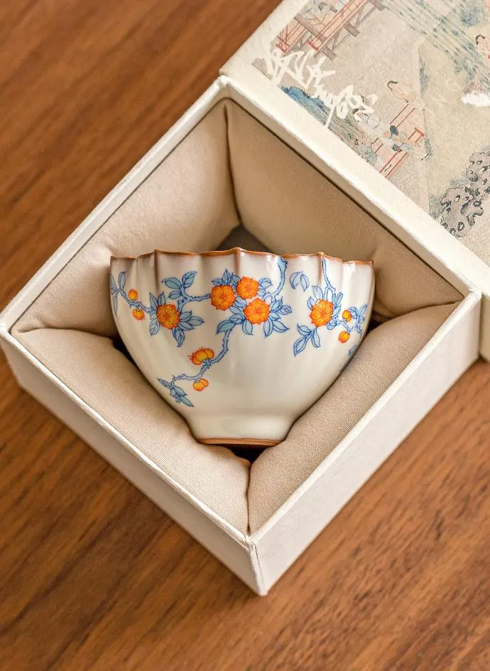 Scalloped Floral Ceramic Tea Cup - Image 2