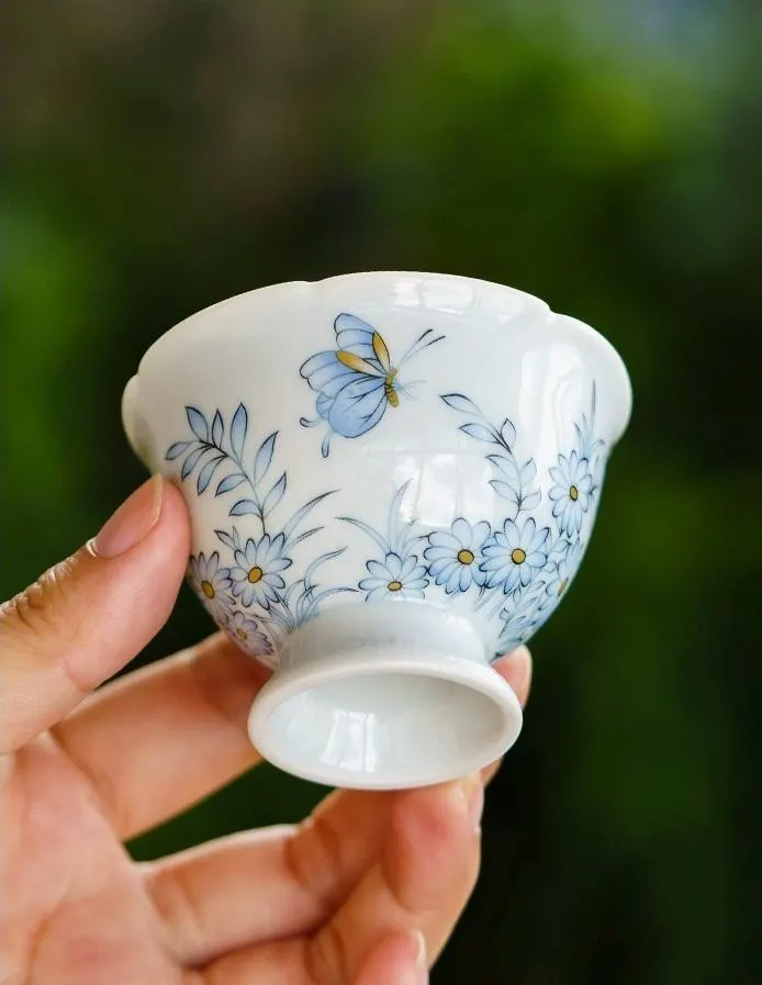 Blue Butterfly Pedestal Tea Cup