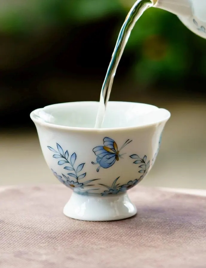 Blue Butterfly Pedestal Tea Cup - Image 2
