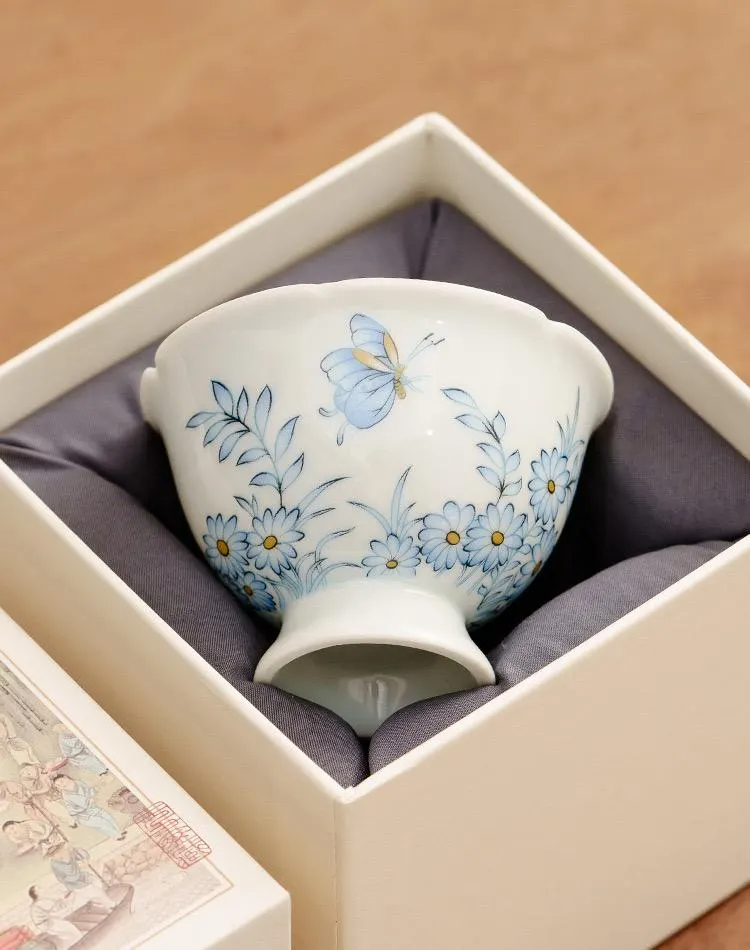Blue Butterfly Pedestal Tea Cup - Image 3