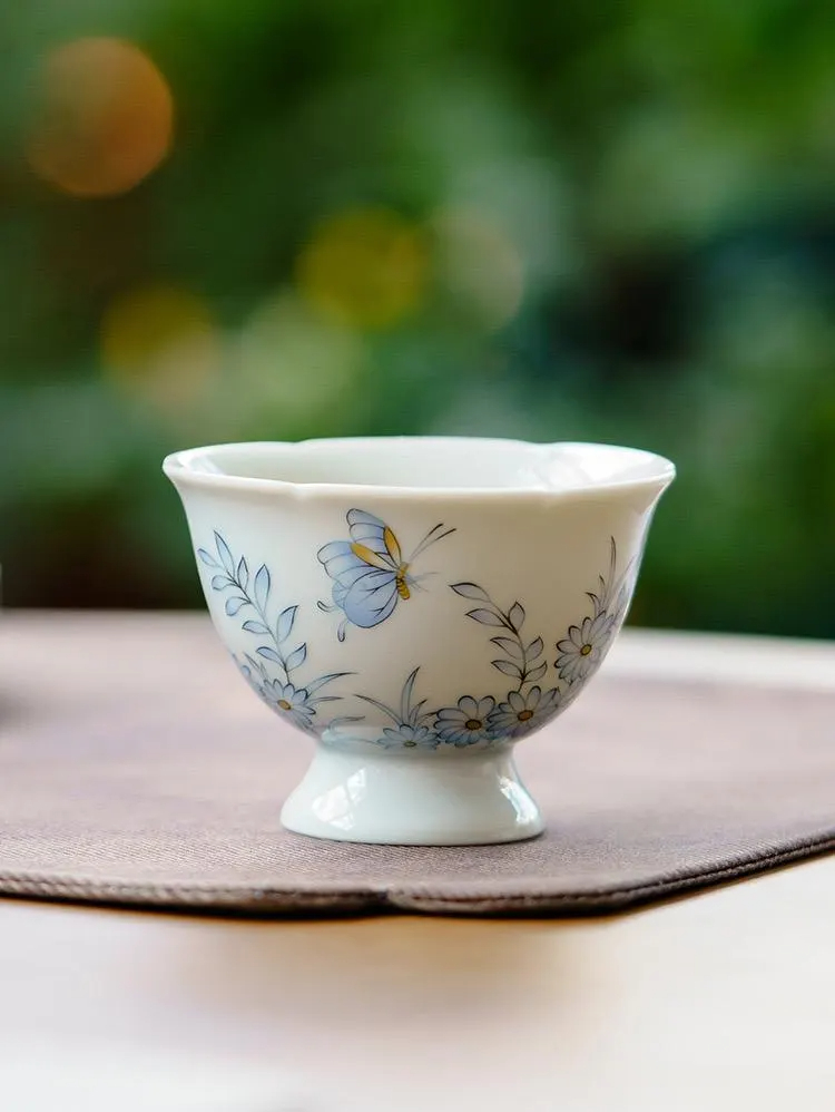 Blue Butterfly Pedestal Tea Cup - Image 5