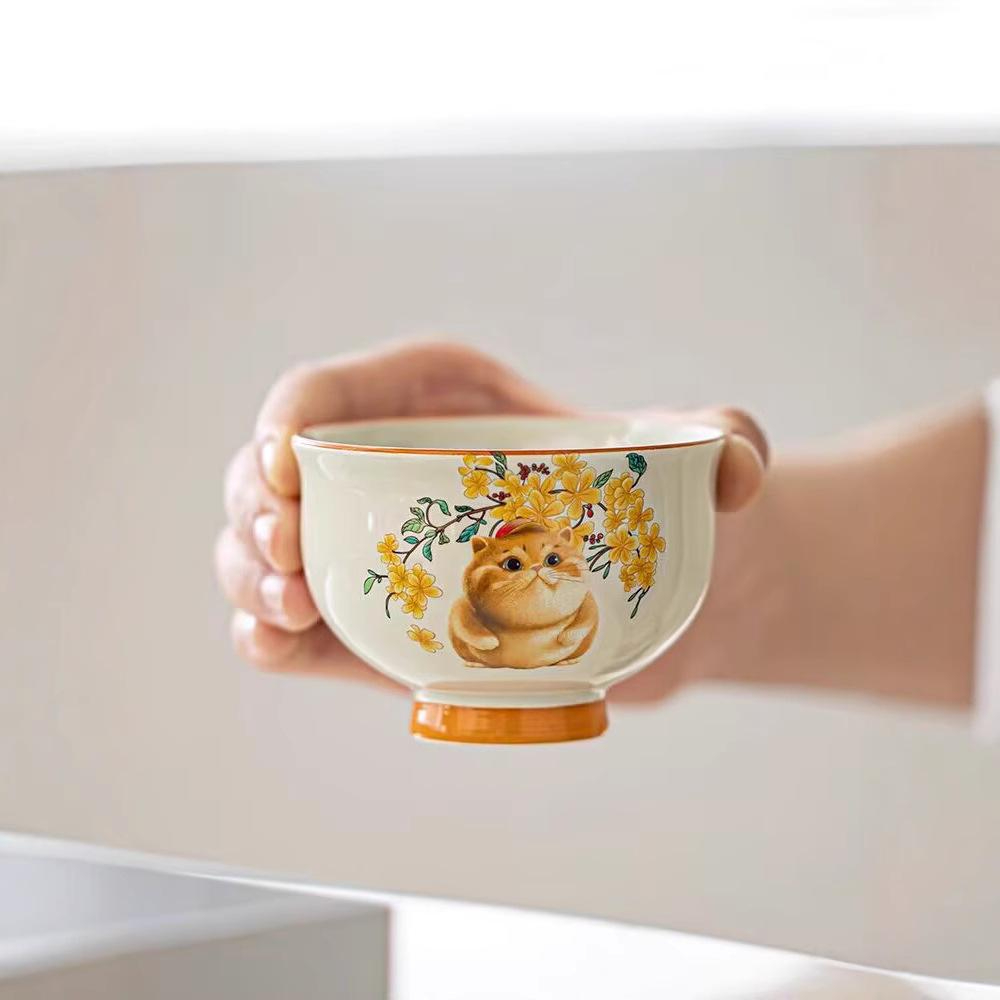 Japanese-style lucky cat ceramic teacup