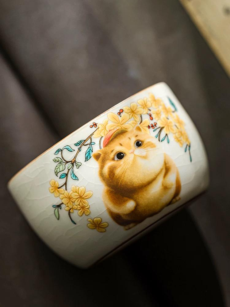 Japanese-style lucky cat ceramic teacup - Image 2
