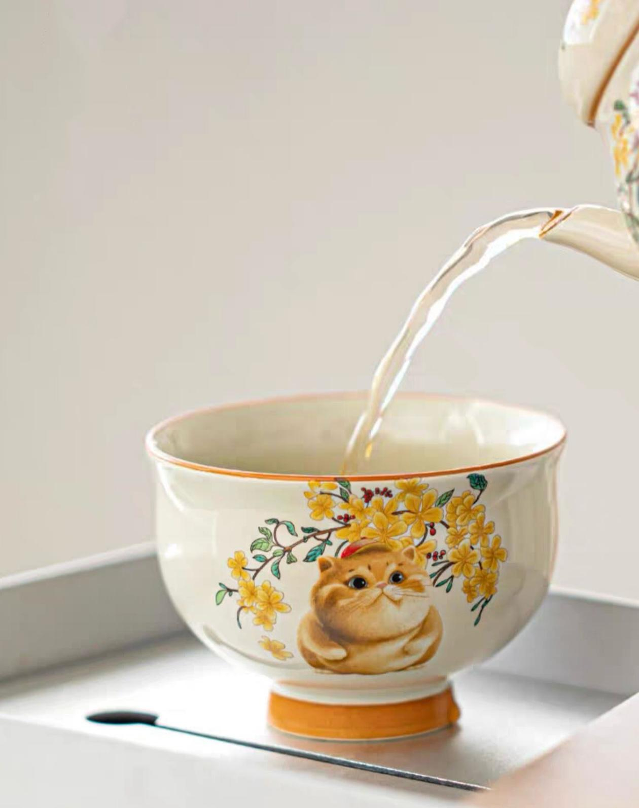 Japanese-style lucky cat ceramic teacup - Image 5