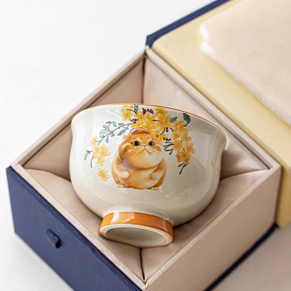Japanese-style lucky cat ceramic teacup - Image 3