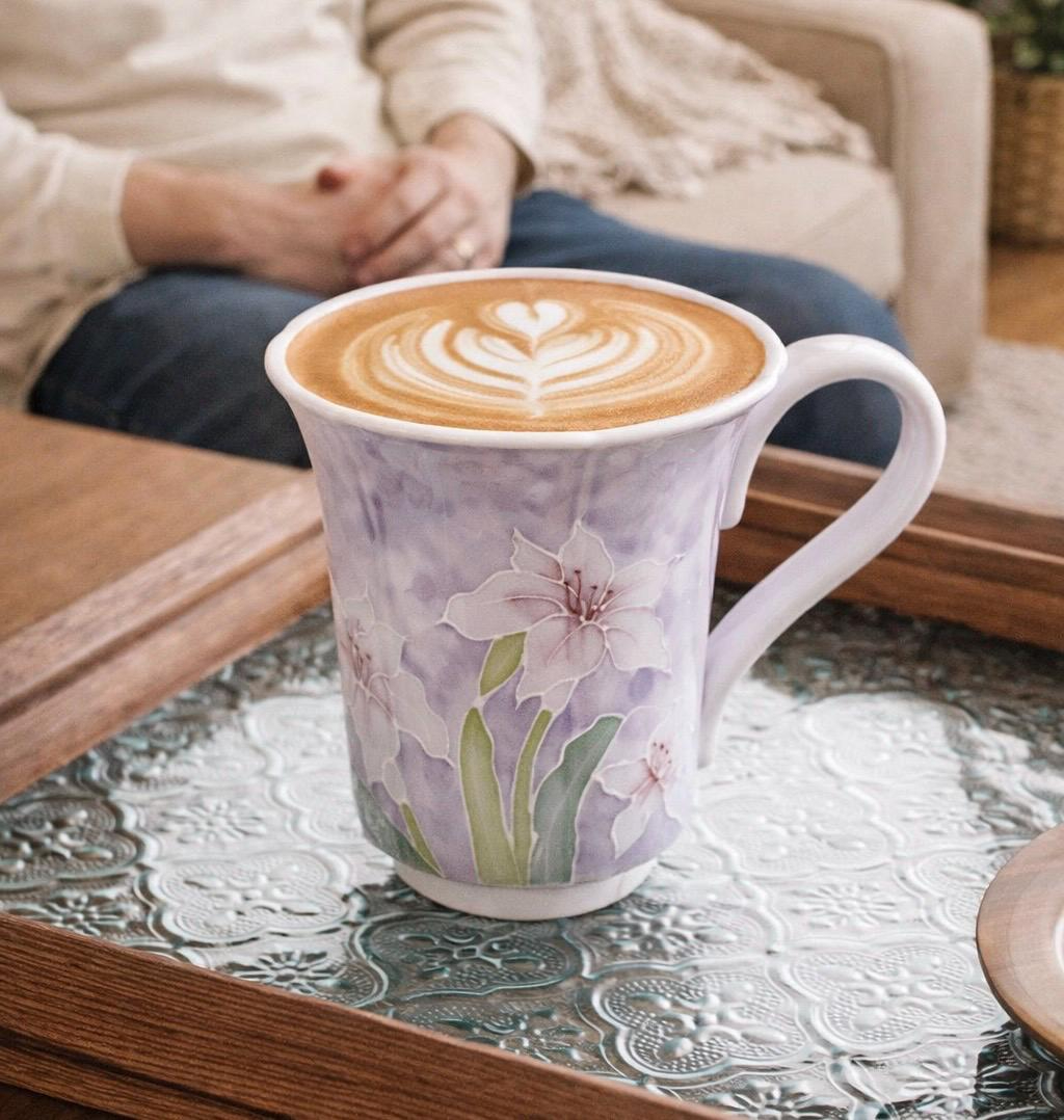 Lavender Iris Ceramic Coffee Mug - Image 5