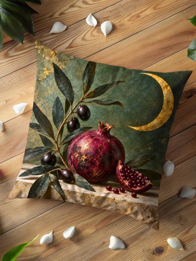 Midnight Pomegranate and Crescent Moon Pillow Cover