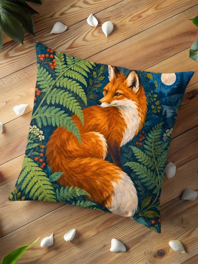 Moonlit Woodland Fox Decorative Pillow Cover